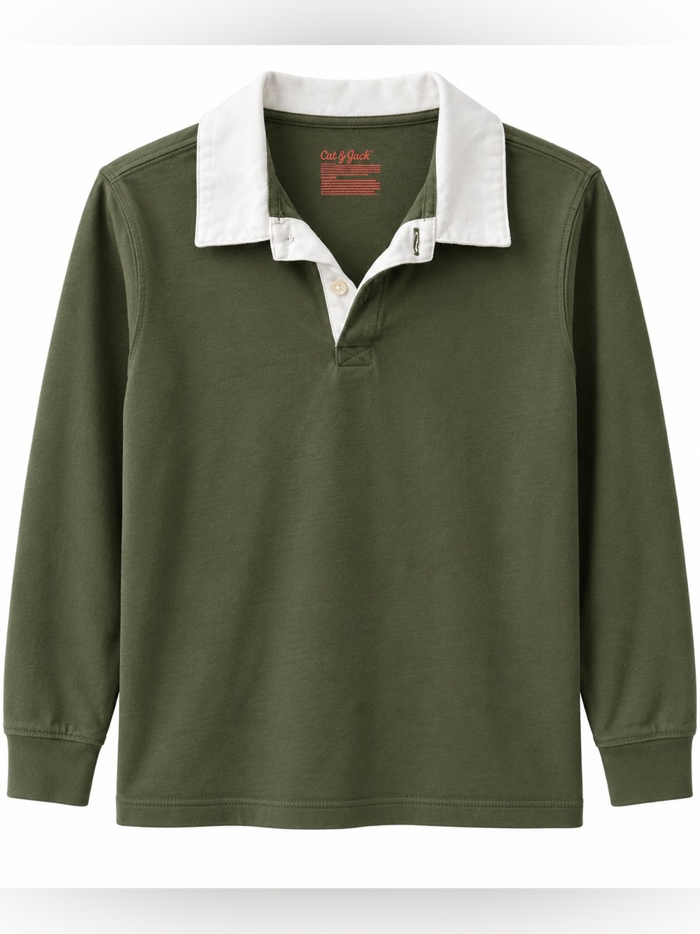 Cat & Jack Olive Green Long Sleeve Rugby Shirt with White Collar